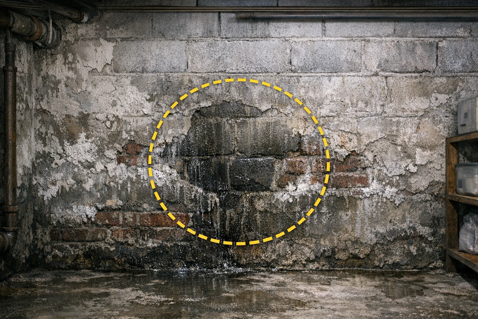 Copertina: Muro controterra bagnato: impermeabilizzare dall'interno senza scavare (guida tecnica + costi 2026)