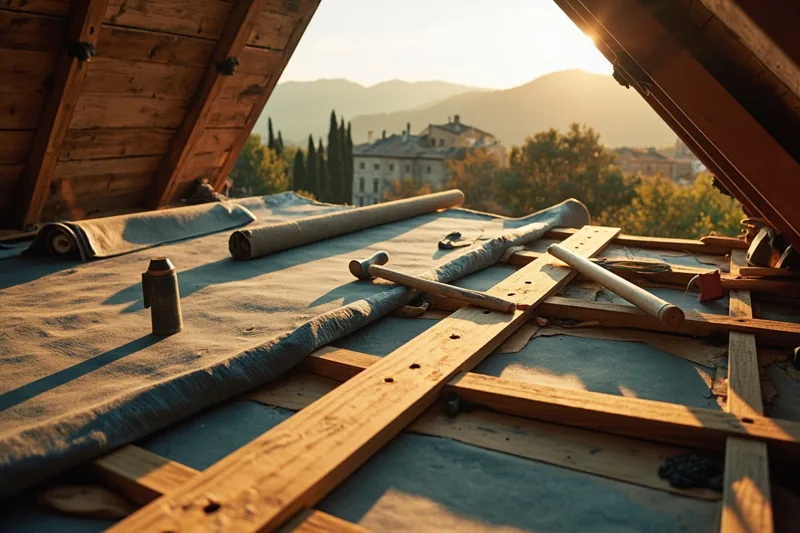 Tetto in legno con membrana traspirante e listelli in posa